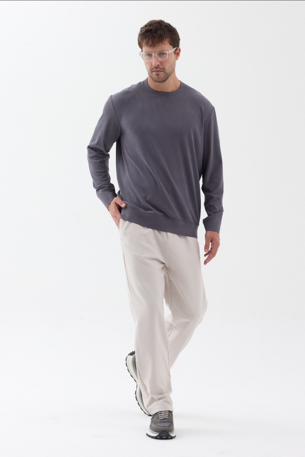 Orendahill Erkek Kaburga Dokulu Bisiklet Yaka Sweatshirt